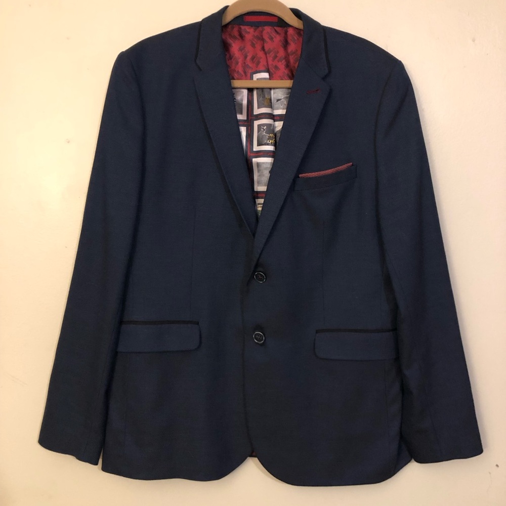 Ted Baker London Blue Wool Suit Set Blazer Jacket Size 6 and Size 40R Pants